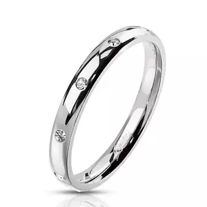 Inel din oțel de culoare argintie - zirconii rotunde, 3 mm - Marime inel: 49 imagine