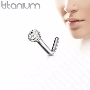 Piercing din titan cu capăt curbat pentru nas - zirconiu rotund transparent într-o montură, 1 mm - Dimensiune: 1 mm x 6 mm x 1, 5 mm imagine