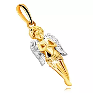 Pandantiv din aur combinat 14K - un înger care se roagă cu aripi imagine