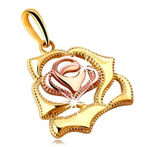 Pandantiv din aur combinat 14K - trandafir înflorit lucios imagine