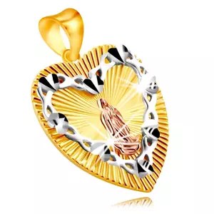 Pandantiv din aur combinat 585 - inimă, contur inimă cu Fecioara Maria imagine