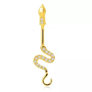 Piercing din aur de 14K pentru buric - șarpe ondulat strălucitor, coadă împodobită cu zirconii strălucitoare imagine