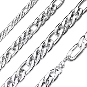 Lanț din oțel într-un design argintiu - model Figaro, legături alungite lucioase, 15 mm imagine