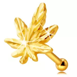 Piercing pentru nas din aur galben de 14 K - conturul unei frunze de cannabis, vene minuscule imagine