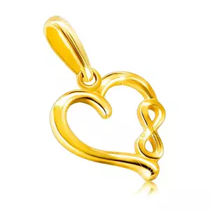 Pandantiv din aur galben 585 - motiv „INFINIT” într-un finisaj neted cu inimă strălucitoare imagine