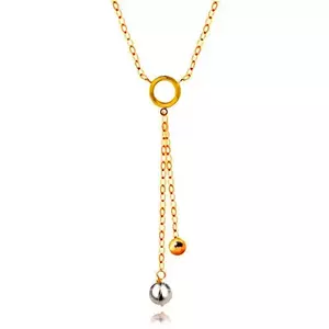 Colier din aur de 14K – perlă albă și bilă strălucitoare pe lanț, cerc plat imagine