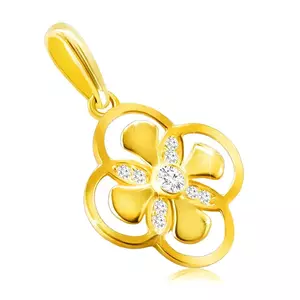 Pandantiv din aur de 14K - floare cu petale combinate, zirconiu în suport imagine