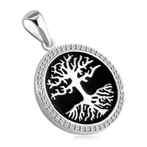 Pandantiv din argint 925 - copac al vieții cu smalț negru, zirconii sclipitoare imagine