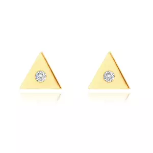 Cercei din aur de 14K - triunghi mic cu un zircon clar în centru, închidere de tip fluturaș imagine