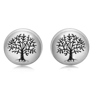 Cercei din argint 925 – cerc neted, arborele vieții, negru, știfturi imagine
