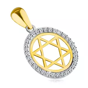 Pandantiv din aur combinat de 14K – Steaua lui David într-un cerc cu un contur de zirconiu imagine