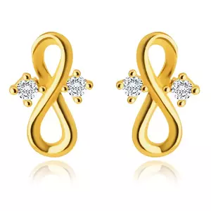 Cercei din aur galben 14K - simbol infinit, diamante strălucitoare clare imagine