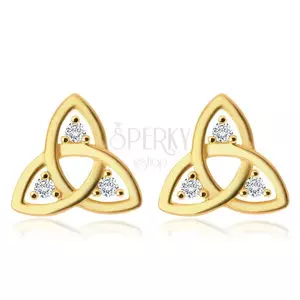 Cercei din aur galben 375 - simbol Triquetra, diamante strălucitoare clare imagine