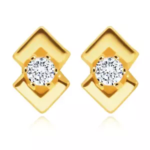 Cercei din aur galben 585 - diamante rotunde, două triunghiuri strălucitoare imagine