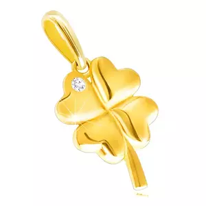 Pandantiv din aur galben 9K - trifoi strălucitor cu patru frunze cu un diamant strălucitor imagine