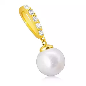 Pandantiv din aur galben de 14K - perlă albă de apă dulce pe o clemă, diamante strălucitoare clare imagine