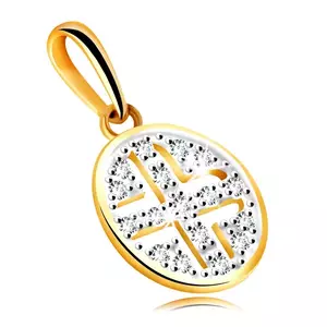 Pandantiv din aur galben 14K - cerc decorat cu diamante strălucitoare, placaj negru imagine