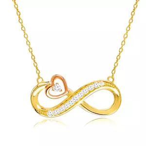 Colier din aur combinat de 14K - simbol infinit, contur al inimii, diamante strălucitoare imagine