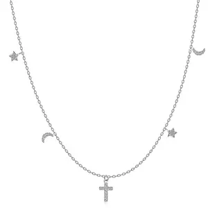 Colier din argint 925 - cruce, stele și luna, zirconii limpezi imagine