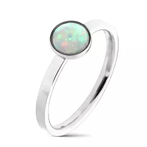 Inel din oțel de culoare argintie, opal sintetic cu reflexe curcubeu, umerii înguști - Marime inel: 49 imagine