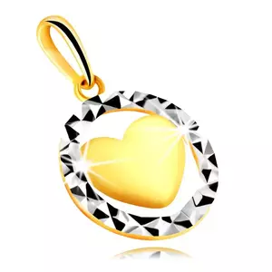Pandantiv din aur combinat 375 - contur al unui cerc cu decupaje triunghiulare, inimă convexă imagine