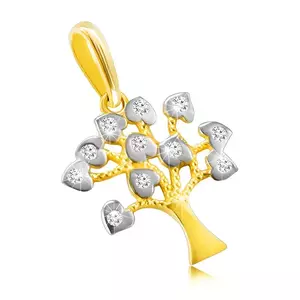 Pandantiv din aur combinat de 9K - copac al vieții, frunze cu zirconii rotunde imagine