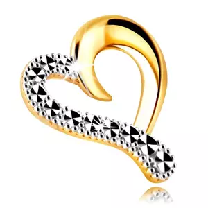 Pandantiv din aur combinat 9K - inimă asimetrică, linie extinsă strălucitoare imagine