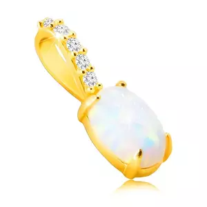 Pandantiv din aur de 9K - opal sintetic oval cu reflexe curcubeu, mici zirconii strălucitoare imagine