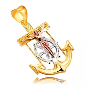 Pandantiv din aur combinat de 9K - ancora navală cu Isus pe cruce imagine