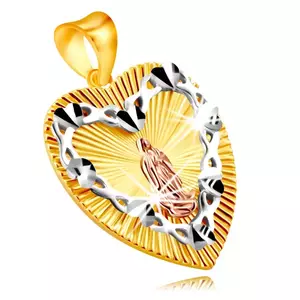 Pandantiv din aur combinat 375 - inimă, contur inimă cu Fecioara Maria imagine