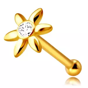 Piercing pentru nas în aur galben 9K - floare cu un zirconiu clar, petale lungi imagine