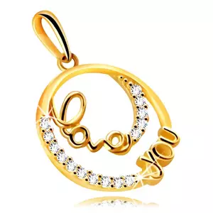 Pandantiv din aur 9K - un cerc cu scris decorativ „Love you”, mici zirconii clare imagine