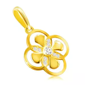 Pandantiv din aur de 9K - floare cu petale combinate, zirconiu în suport imagine