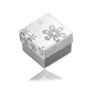 Cutie cadou pentru cercei sau inel - motiv de iarnă, combinație de culori alb-argintiu, fulgi de zăpadă imagine