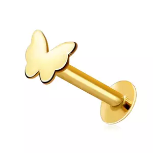 Piercing pentru buză și bărbie din aur galben 9K - fluture plat, lucios imagine
