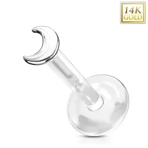 Piercing pentru ureche, din aur alb de 14K, labret - transparent Bioflex, semilună imagine