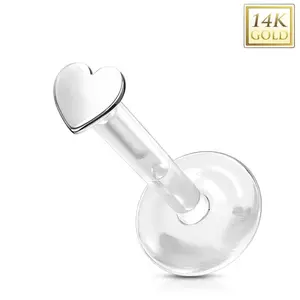 Piercing din aur alb de 14K, pentru ureche, bărbie, buză - inimă mică, Bioflex transparent imagine