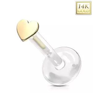 Piercing din aur galben 585 pentru ureche, bărbie, buză - inimă mică, Bioflex transparent imagine