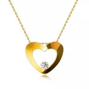 Colier strălucitor din aur galben 375 - silueta unei inimi cu decupaj, diamant rotund în partea de jos imagine