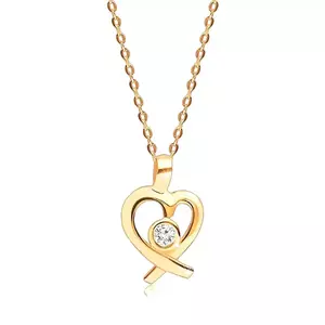 Colier din aur galben 585 – diamant strălucitor rotund cu contur în formă de inimă, lanț subțire imagine