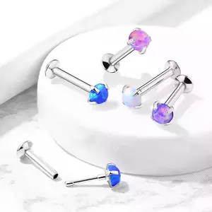 Piercing pentru buză, bărbie sau ureche, din oțel 316L – opal sintetic, 6 mm - Culoare: Alb imagine