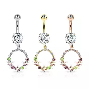 Piercing din oțel pentru buric – cerc cu flori, cristale colorate și transparente, modele de culori variate - Culoare: Arămiu imagine