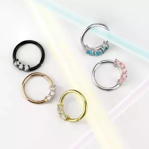 Piercing pentru nas, din oțel - inel cu cinci zirconii, modele de culori diferite - Culoare zirconiu piercing: Argintiu - albastru imagine