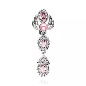 Piercing suspendat, pentru buric - ovale cu zirconii roz, umeri cu zirconii mici, transparente, perlă roz imagine