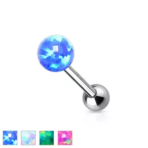 Piercing pentru limbă, cu filet intern - bile sintetice de opal cu reflexe curcubeu, diverse modele - Diametru: 5 mm, Culoare: Albastru imagine