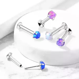 Piercing pentru buză, bărbie sau ureche, din oțel 316L – opal sintetic, 8 mm - Culoare: Alb imagine