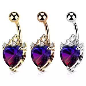 Piercing din oțel pentru buric – inimă albastru-violet, coroană, diferite modele - Culoare: Arămiu imagine