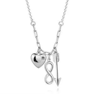 Colier din argint 925 - diamant negru, inimă, simbol Infinit, săgeată imagine