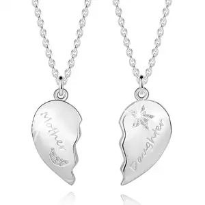 Set de coliere din argint - „Mama” și „Fiica”, inimioară despicată, zirconii transparente imagine