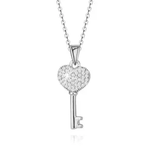 Colier din argint 925 - cheie-inimă, zirconii transparente imagine